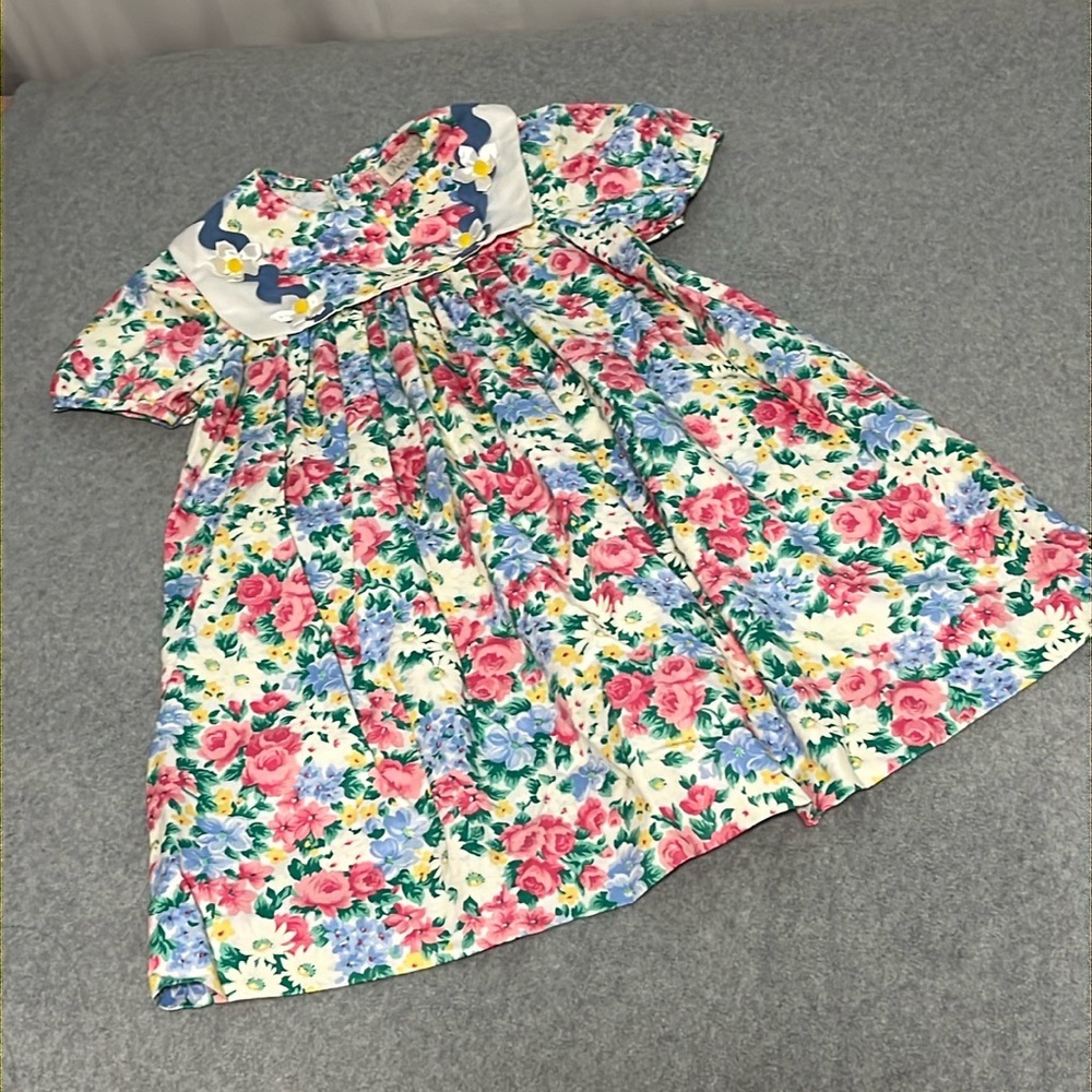 Vintage Rare Editions Floral Dress Girls Size 6X Bib Collar Easter